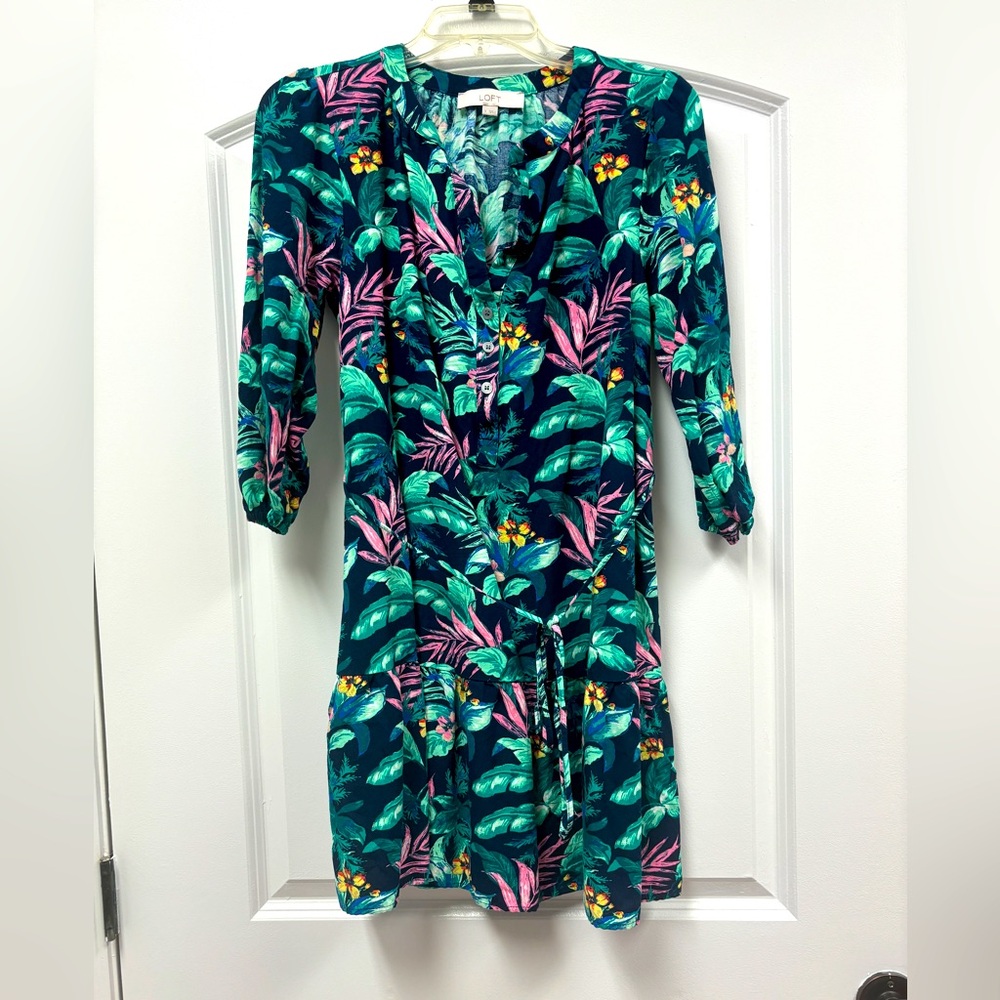 Loft Split neck swing dress, Sz Small